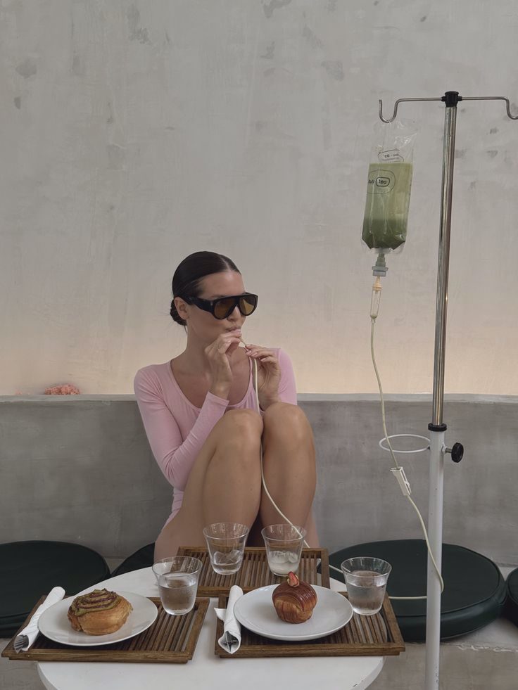 A woman at a wellness drip café